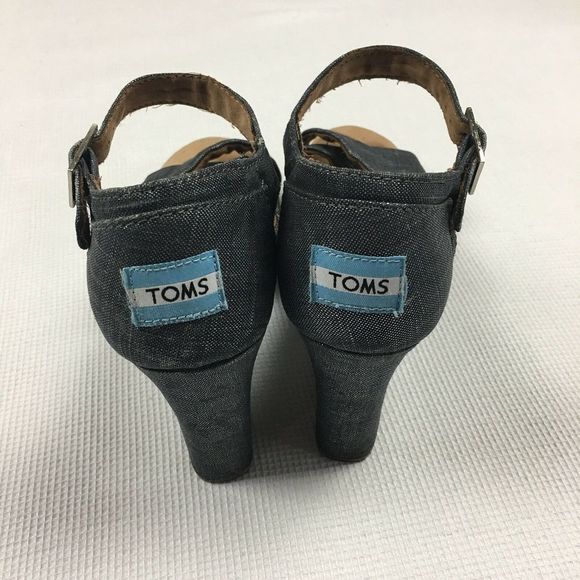 TOMS Sienna Metallic Blue Strappy Wedge Sandal 8.5 - Picture 4 of 6